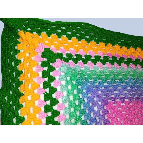 Handmade Multicolor Granny Square Crochet Blanket - Picture 2 of 7